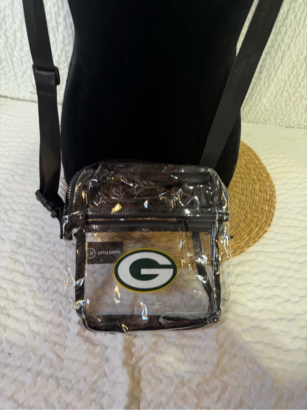 Little Earth Clear Green Bay Packers Crossbody Bag with Black Trim new